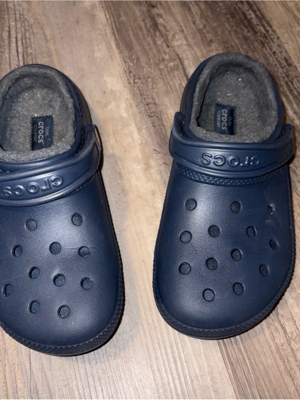 Classic Crocs Navy Blue Faux Fur Gray Lining Clog Women's Size 7 Mens 5